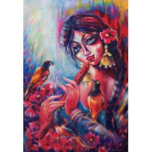 Azra Wahab, 15 x 22 Inch, Acrylic on Canvas, Pigeon Painting, AC-AZW-026